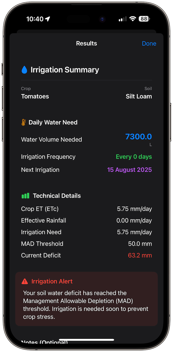 irrigation-calculator screenshot 3